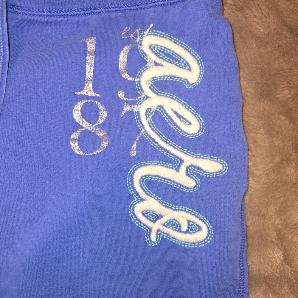 Blue Drawstring Shorts with Embroidered Side Script - Picture 3 of 6
